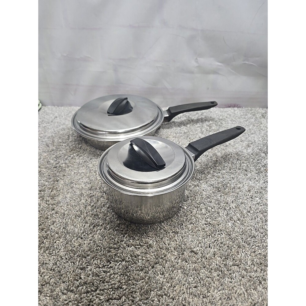 Vintage Flint Ware By Ekco 1 Qt Stainless Steel Sauce Pan With Lid And Skillet